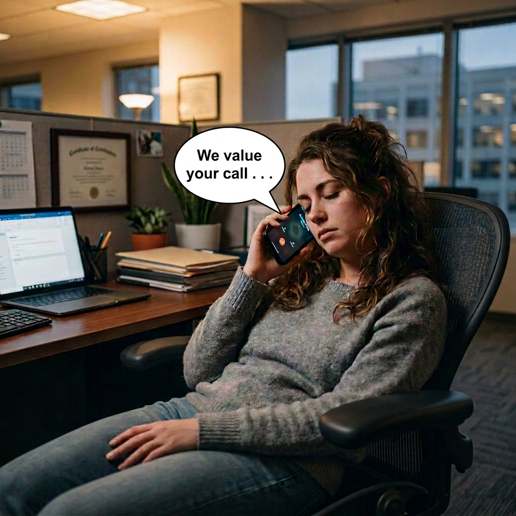 Woman resting in an armchair while holding a phone to her ear